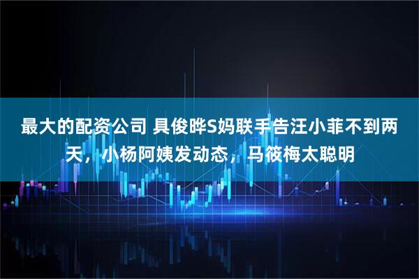 最大的配资公司 具俊晔S妈联手告汪小菲不到两天,小杨阿姨发动态,马筱梅太聪明